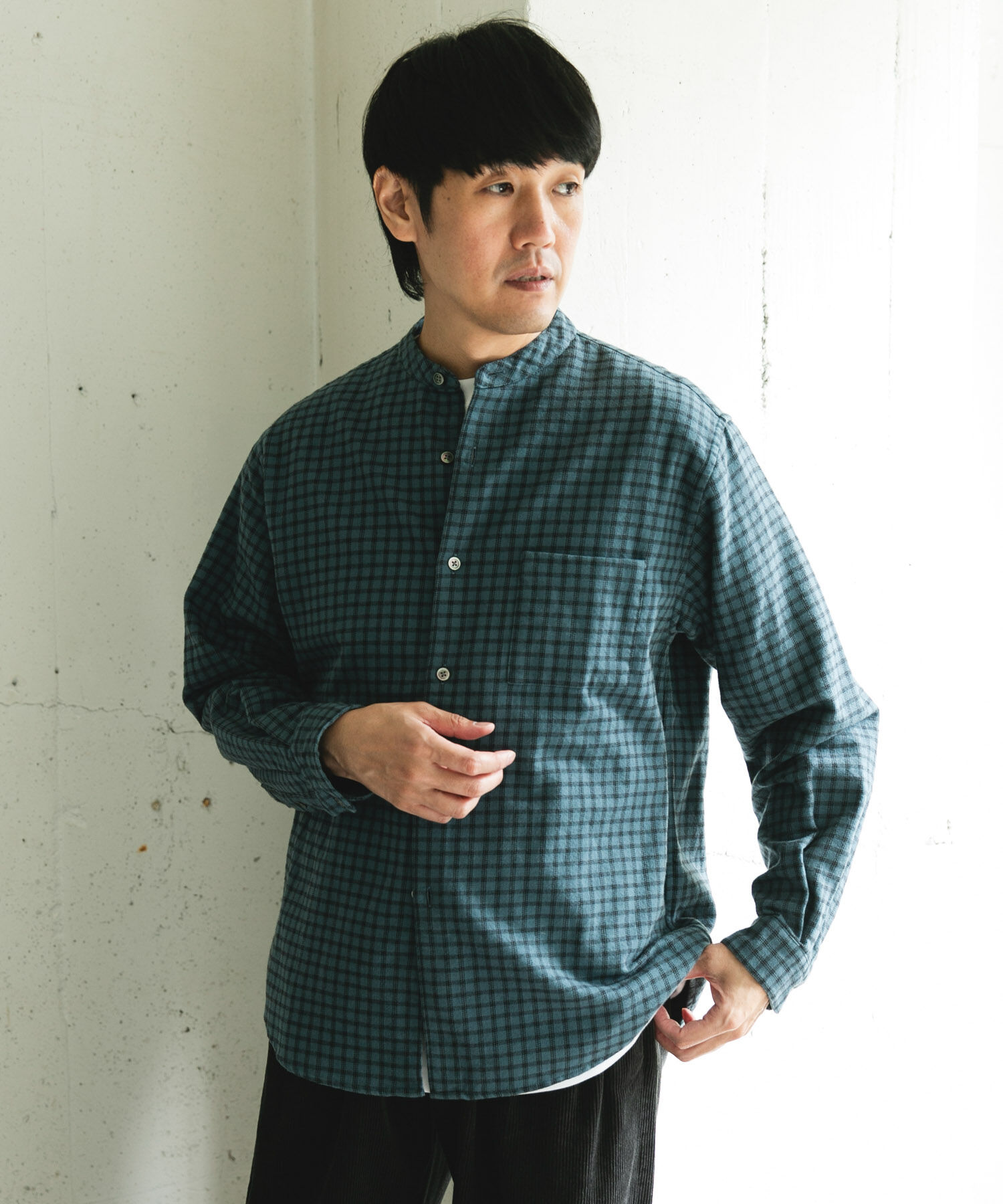 URBAN RESEARCH DOORS「両面起毛ネルバンドカラーシャツ」|シャツ・ブラウス|