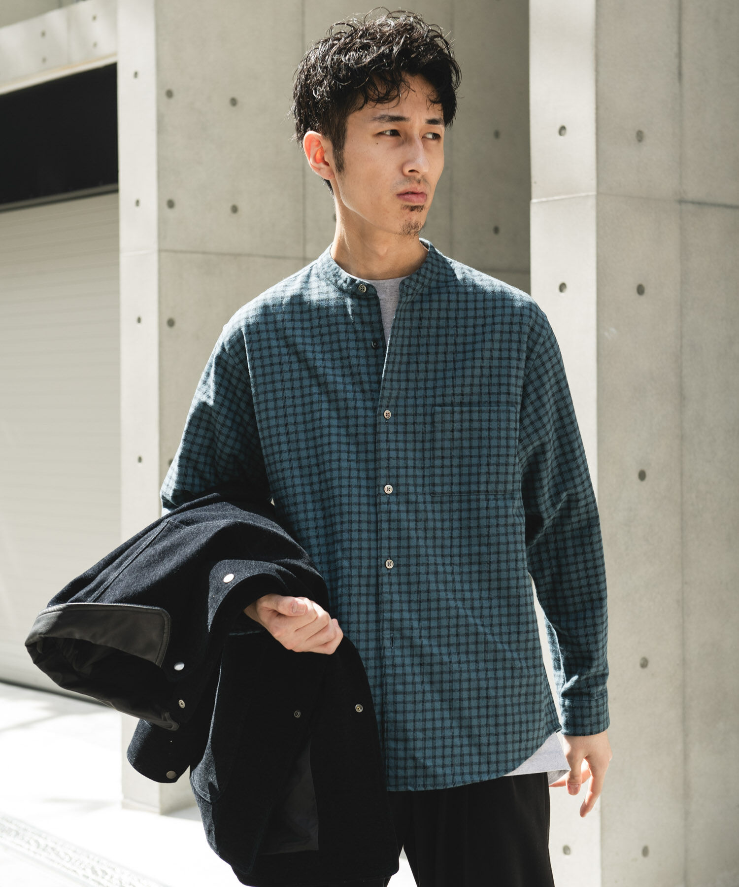 URBAN RESEARCH DOORS「両面起毛ネルバンドカラーシャツ」|シャツ・ブラウス|