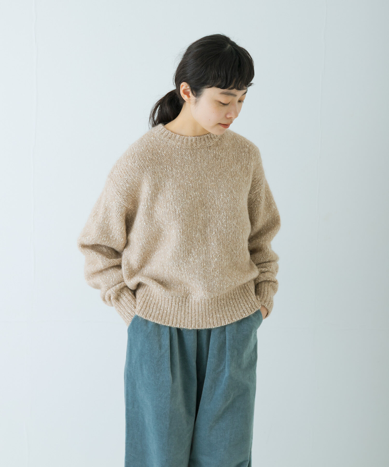 かぐれ「コットンアルパカクルーネックニット」|ニット・セーター|