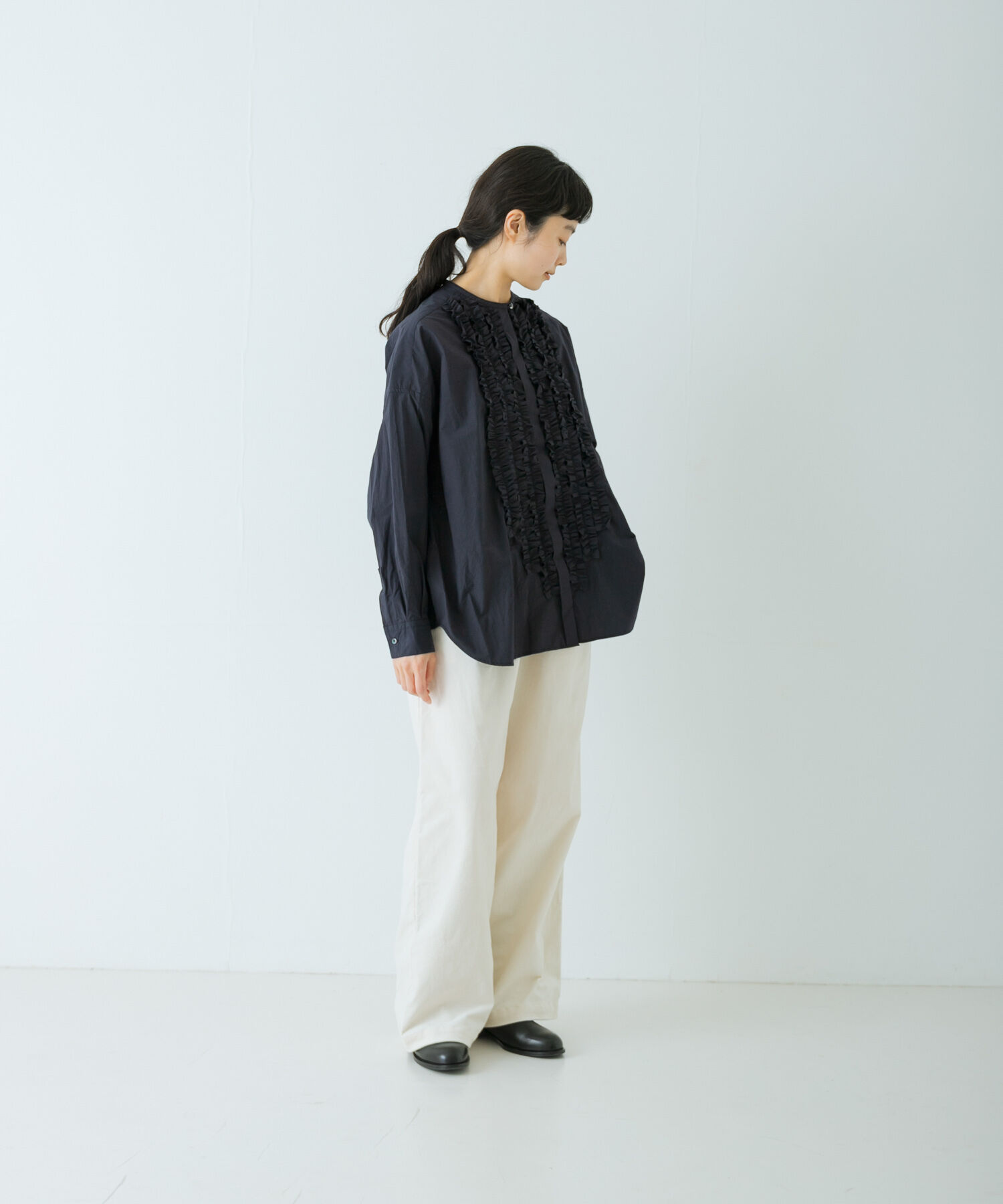 かぐれ「コットンフリルワイドシャツ」|シャツ・ブラウス|