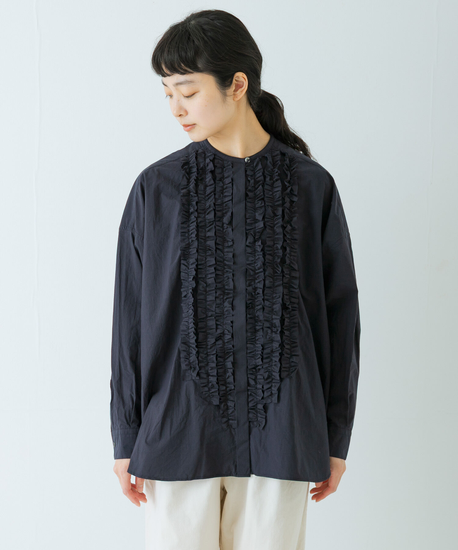 かぐれ「コットンフリルワイドシャツ」|シャツ・ブラウス|