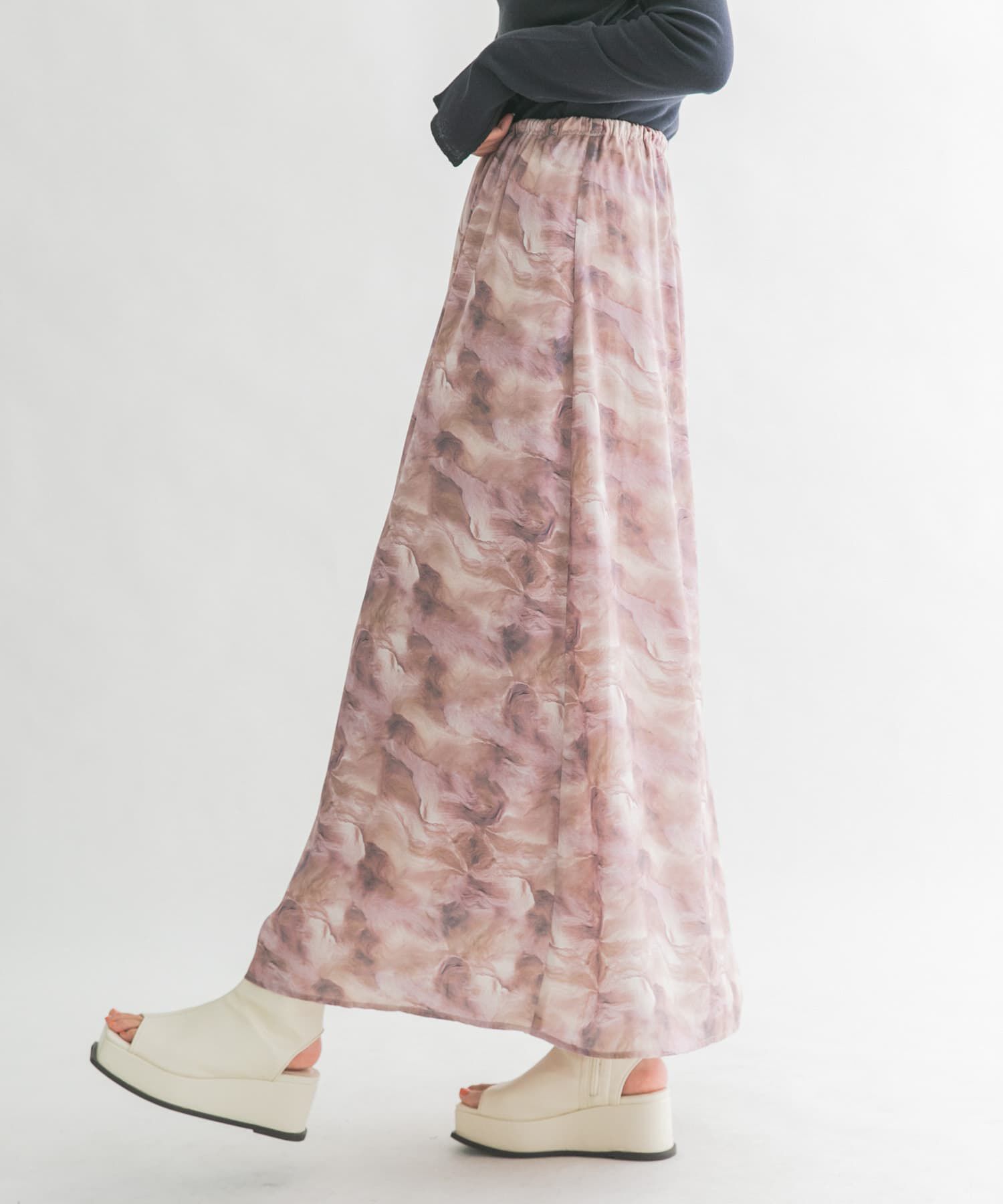  「ニュアンスプリントマキシスカート」|スカート|ピンク系その他