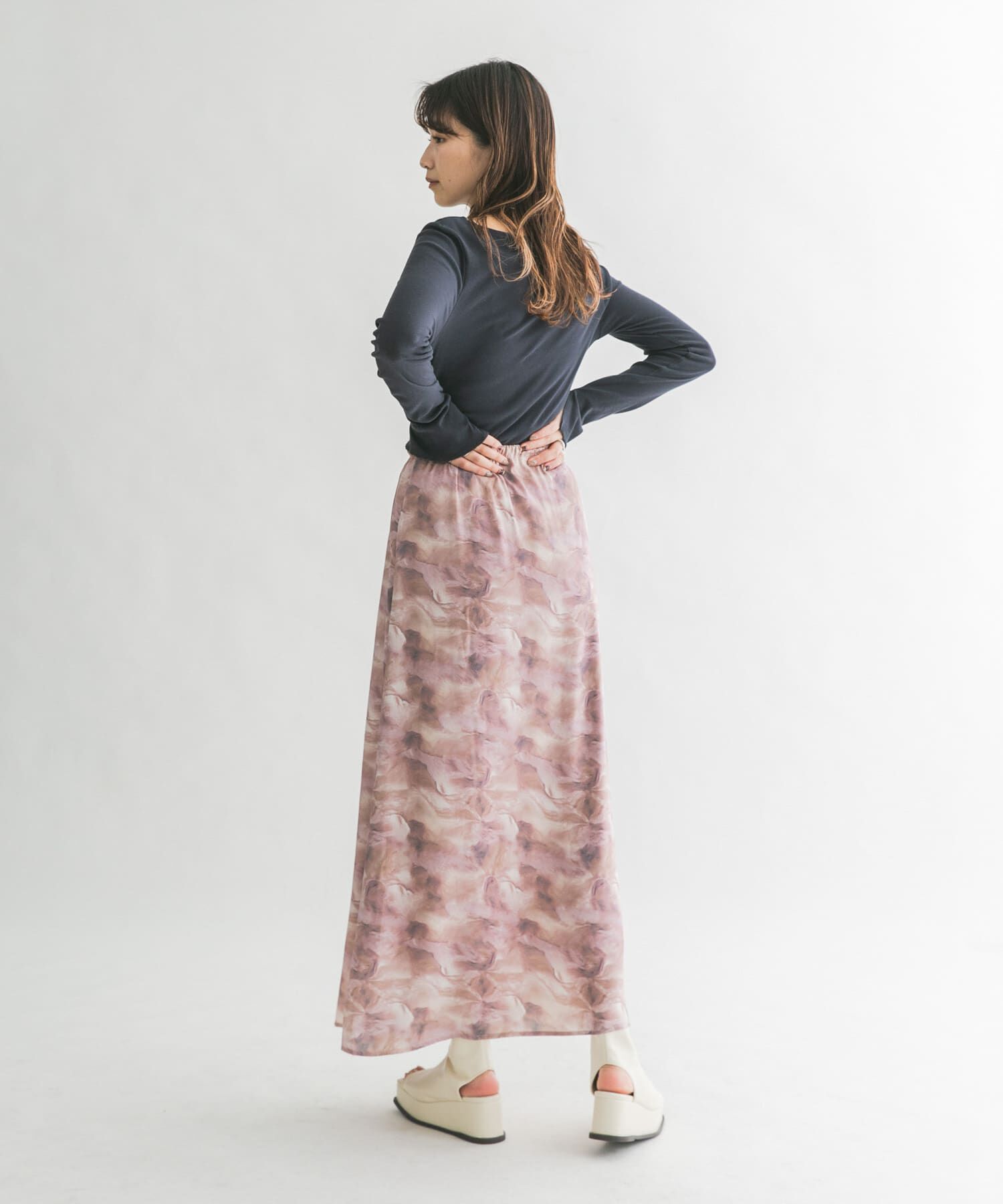  「ニュアンスプリントマキシスカート」|スカート|