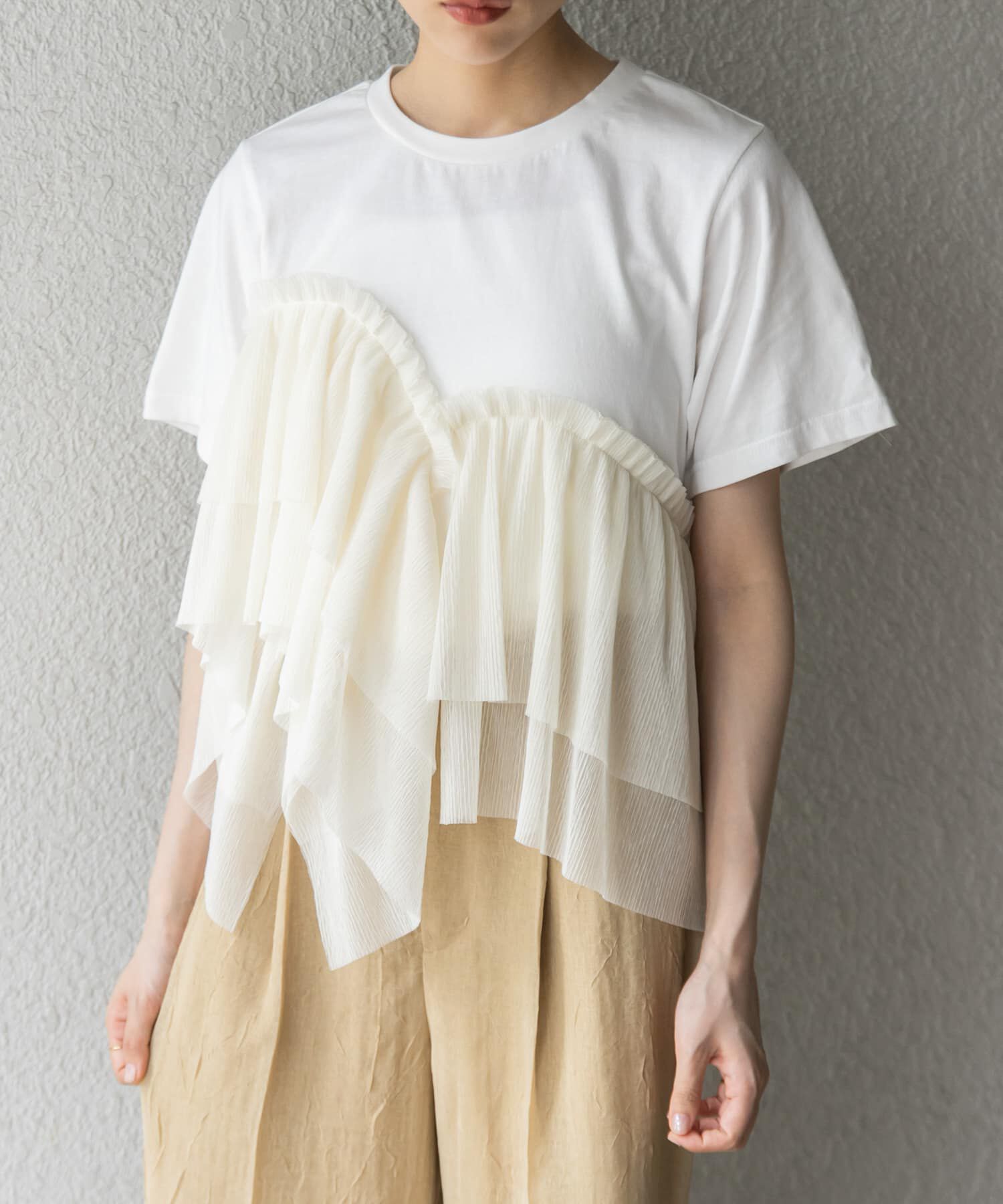  「アシメフリルドッキングTEE」|Tシャツ・カットソー|ホワイト系その他