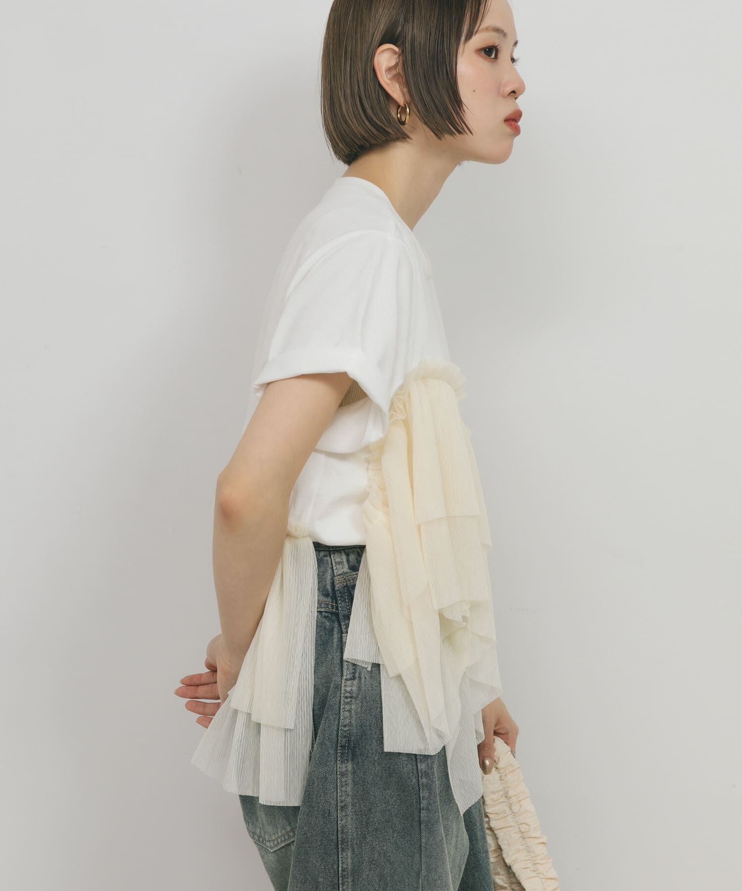  「アシメフリルドッキングTEE」|Tシャツ・カットソー|