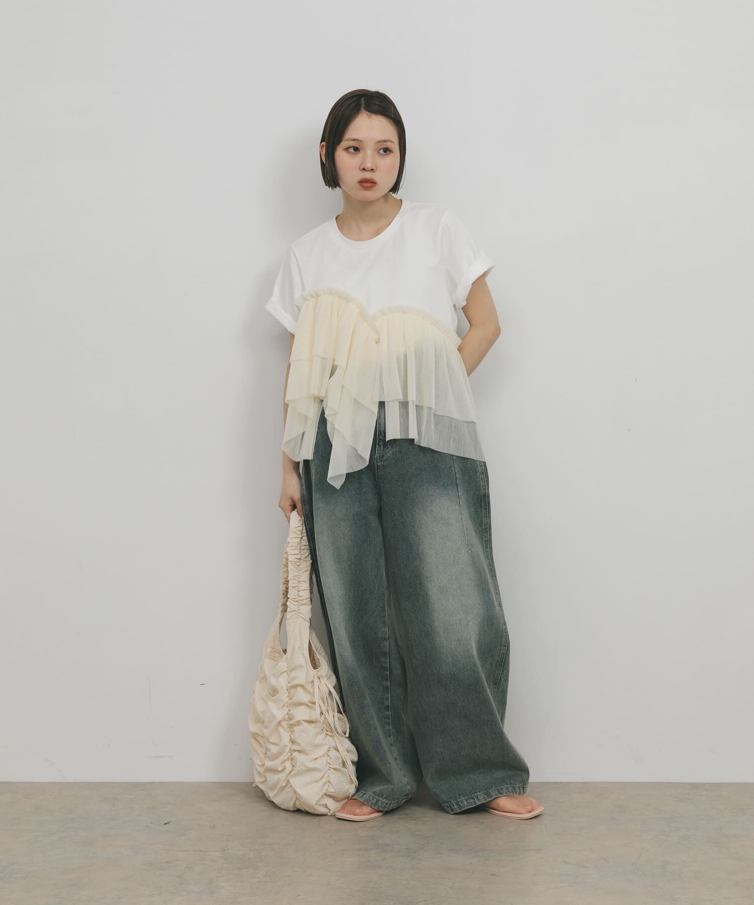  「アシメフリルドッキングTEE」|Tシャツ・カットソー|