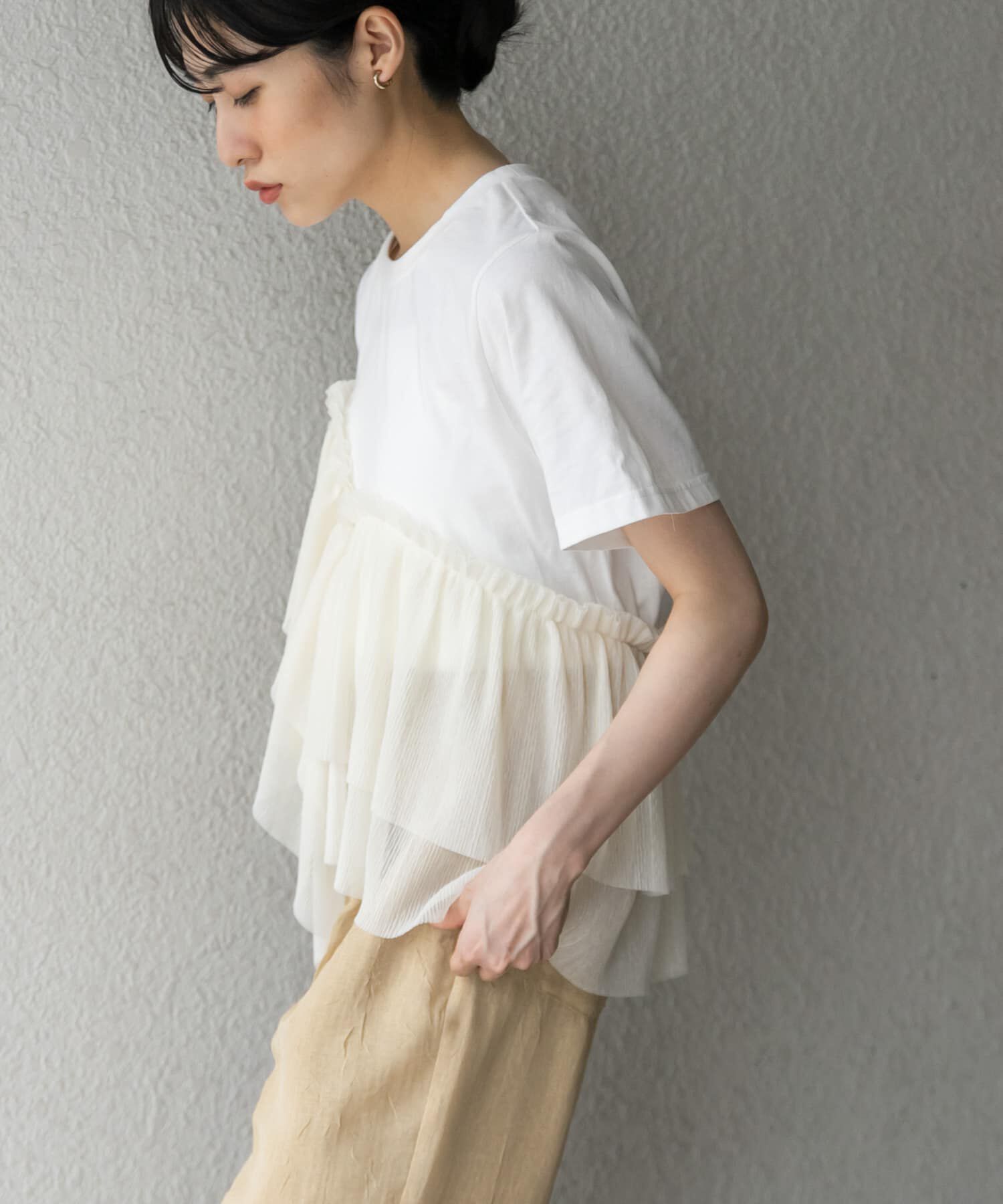  「アシメフリルドッキングTEE」|Tシャツ・カットソー|