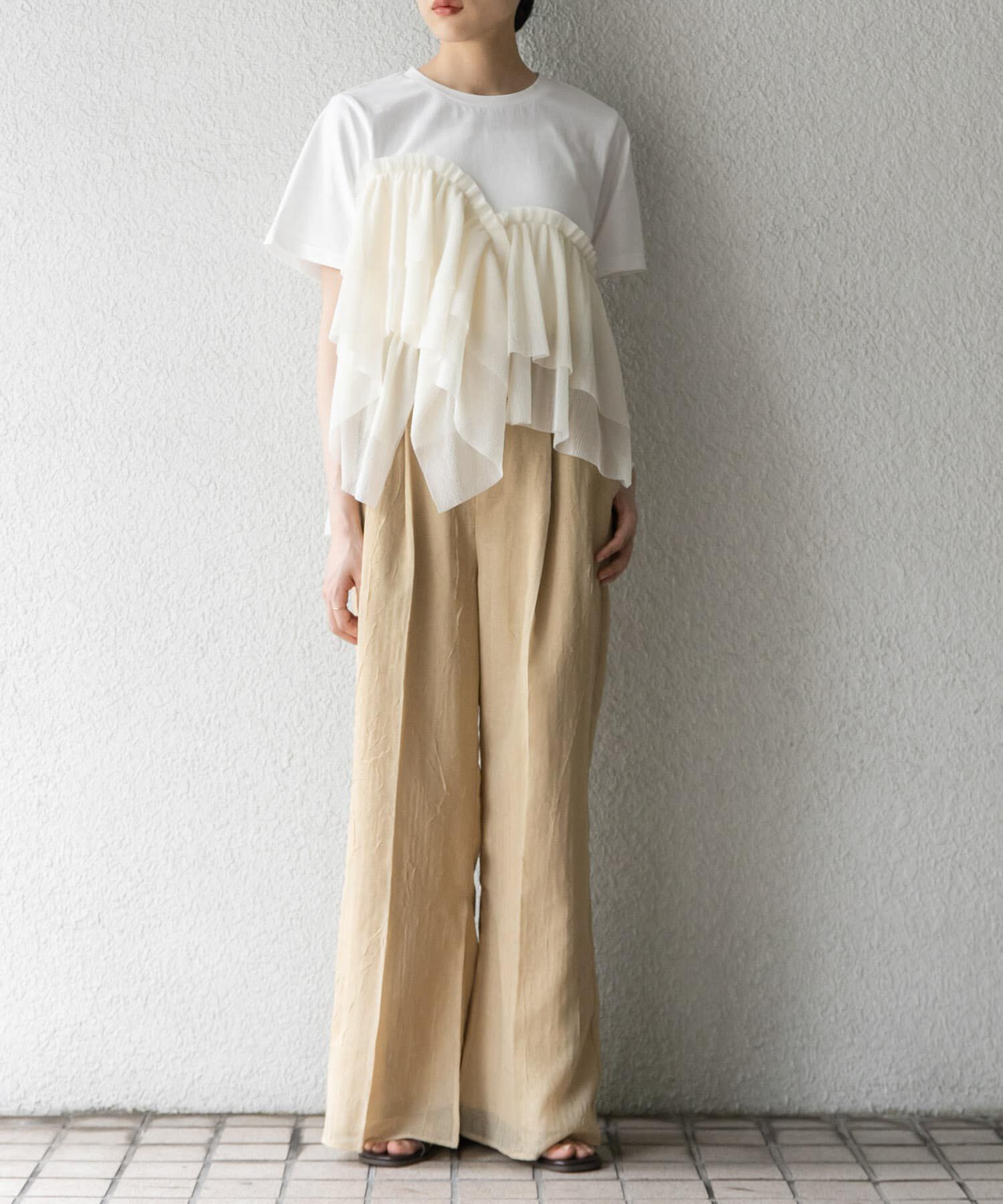  「アシメフリルドッキングTEE」|Tシャツ・カットソー|