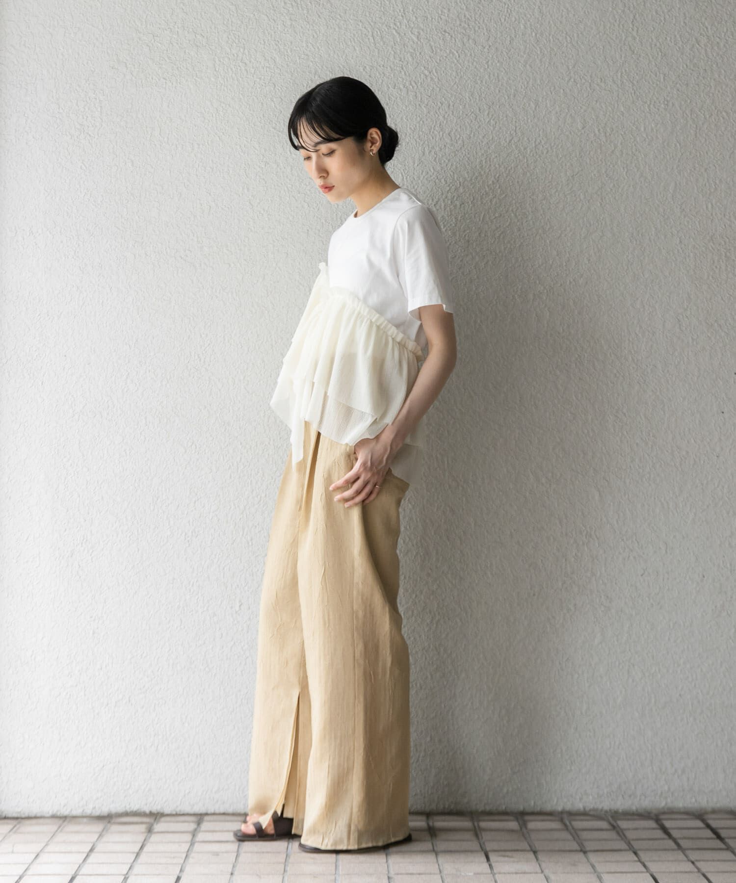  「アシメフリルドッキングTEE」|Tシャツ・カットソー|