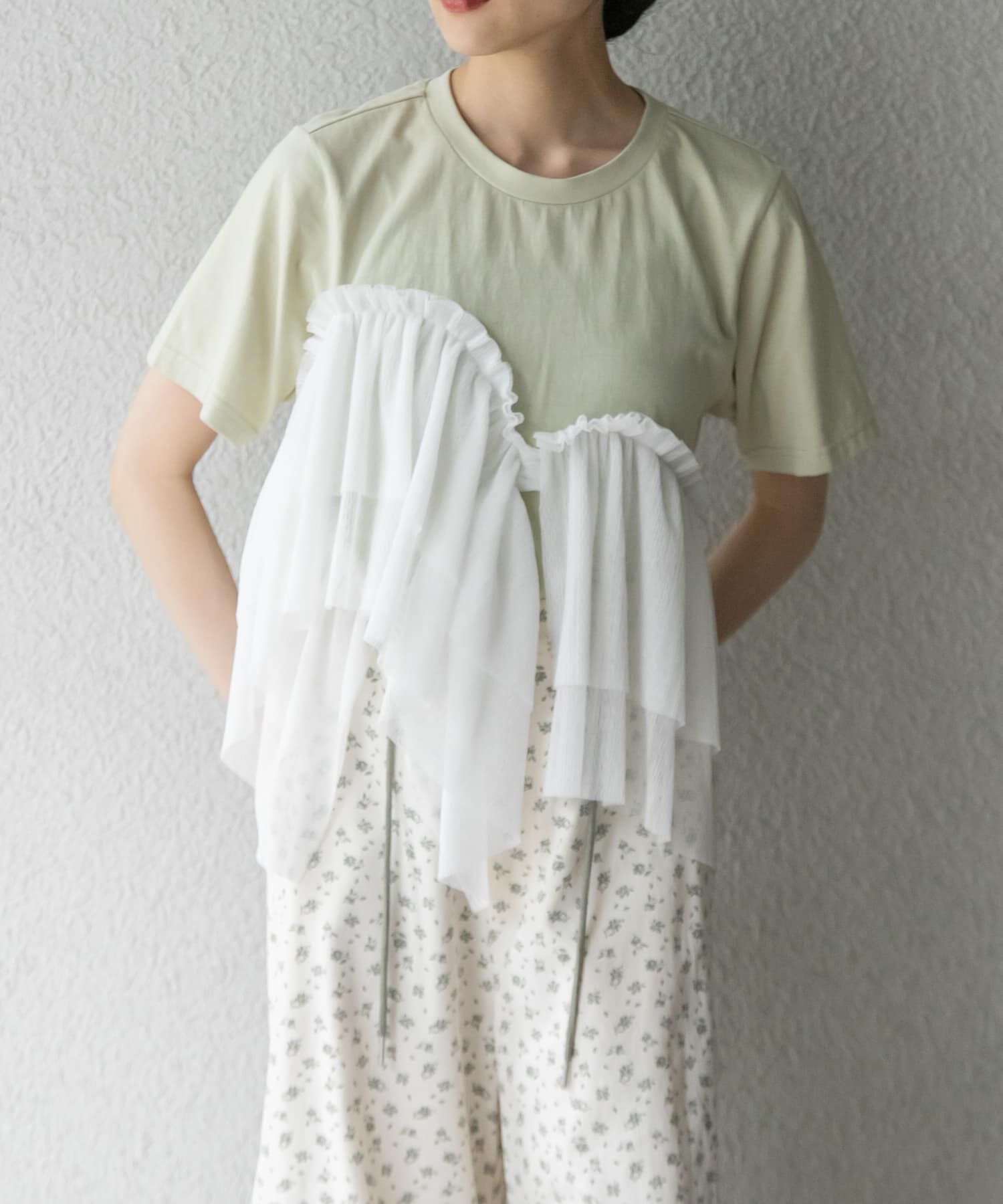  「アシメフリルドッキングTEE」|Tシャツ・カットソー|