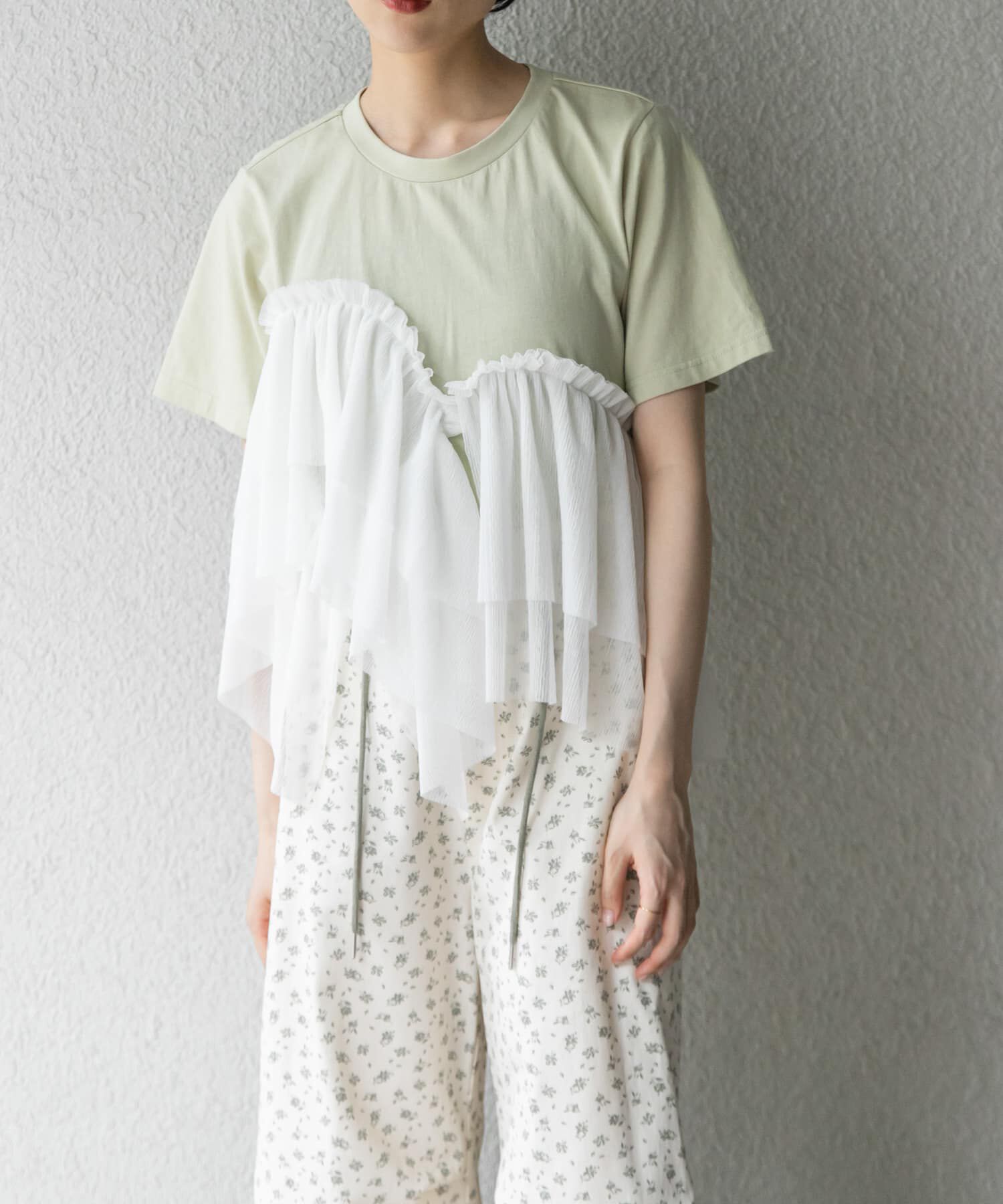  「アシメフリルドッキングTEE」|Tシャツ・カットソー|