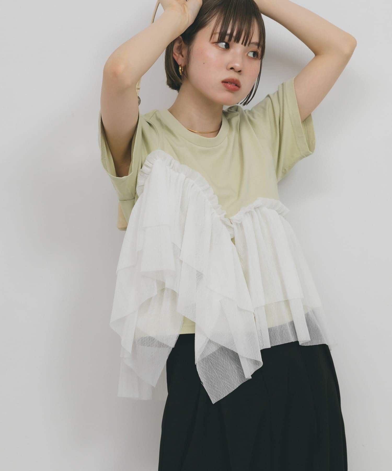  「アシメフリルドッキングTEE」|Tシャツ・カットソー|