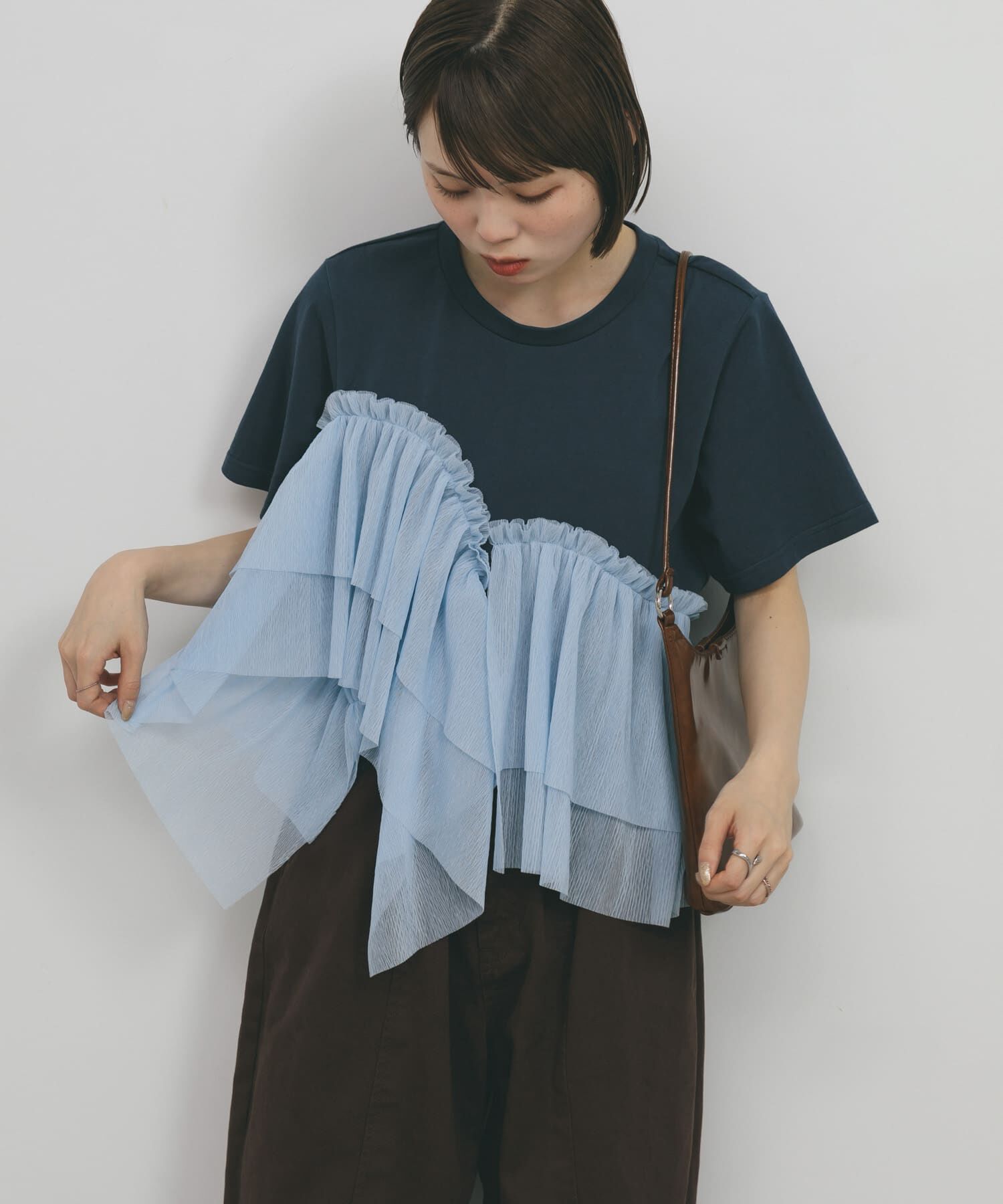  「アシメフリルドッキングTEE」|Tシャツ・カットソー|