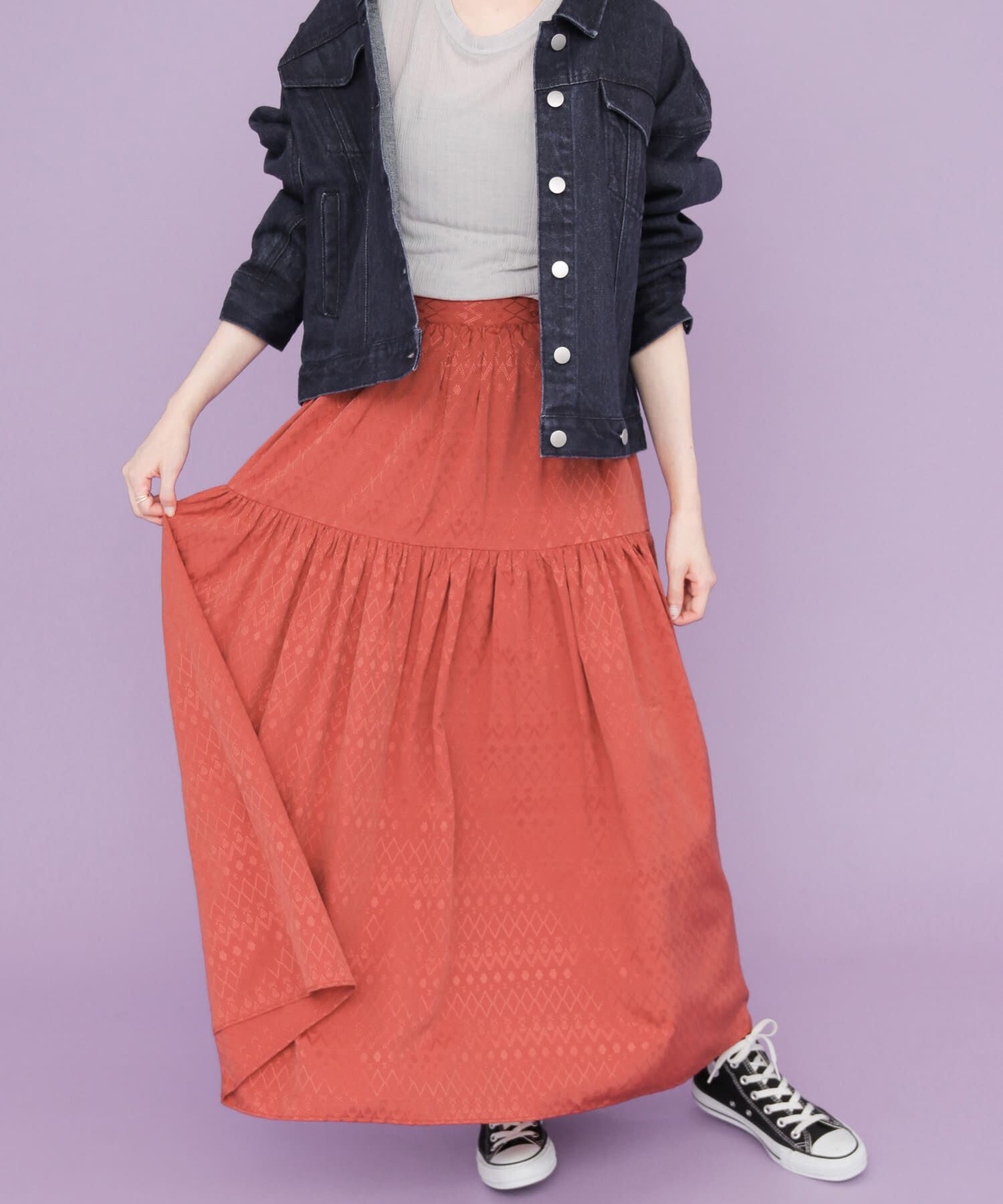  「ジャガードマキシスカート&there4;」|スカート|レッド系その他