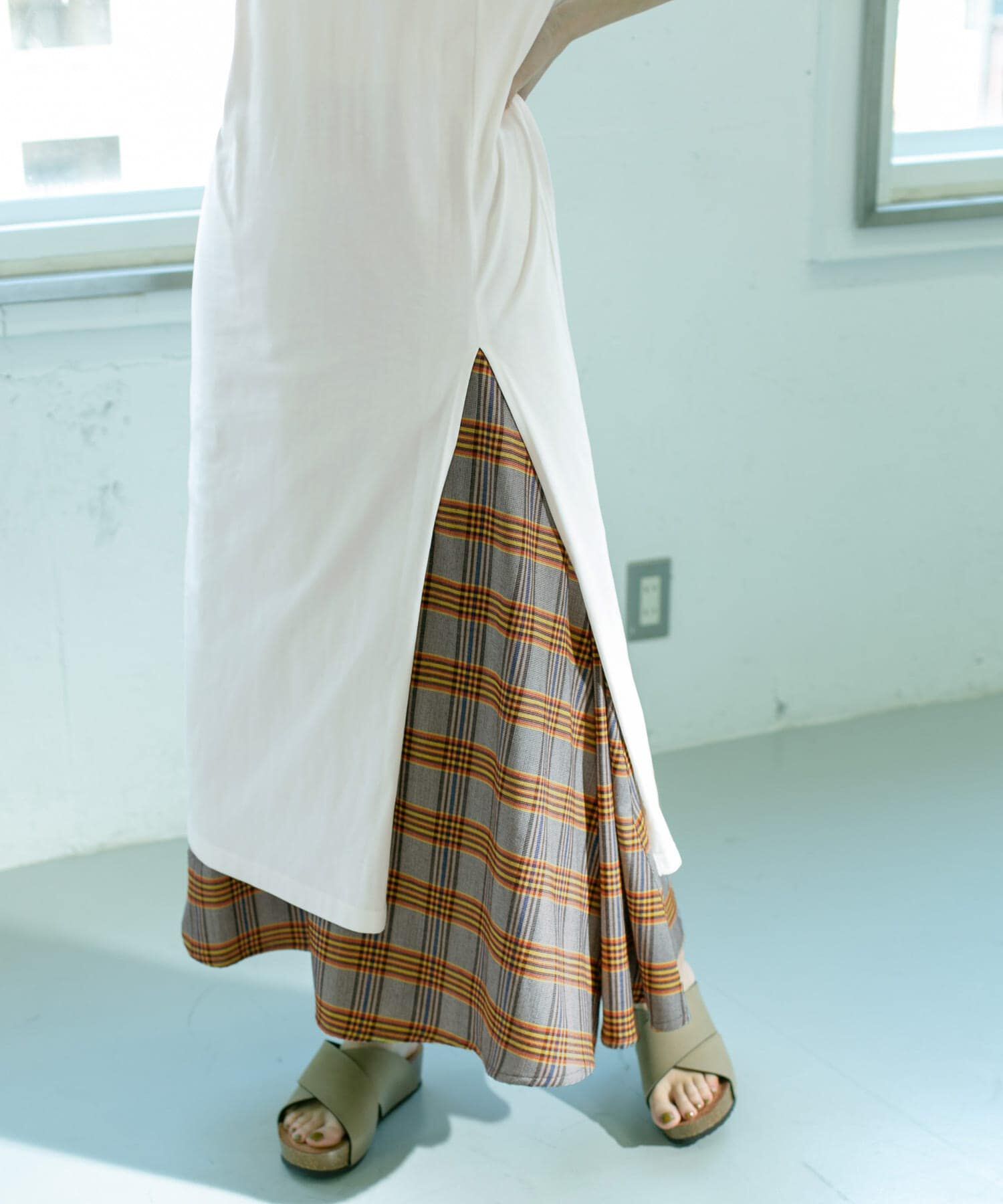  「チェック柄フレアロングスカート」|スカート|