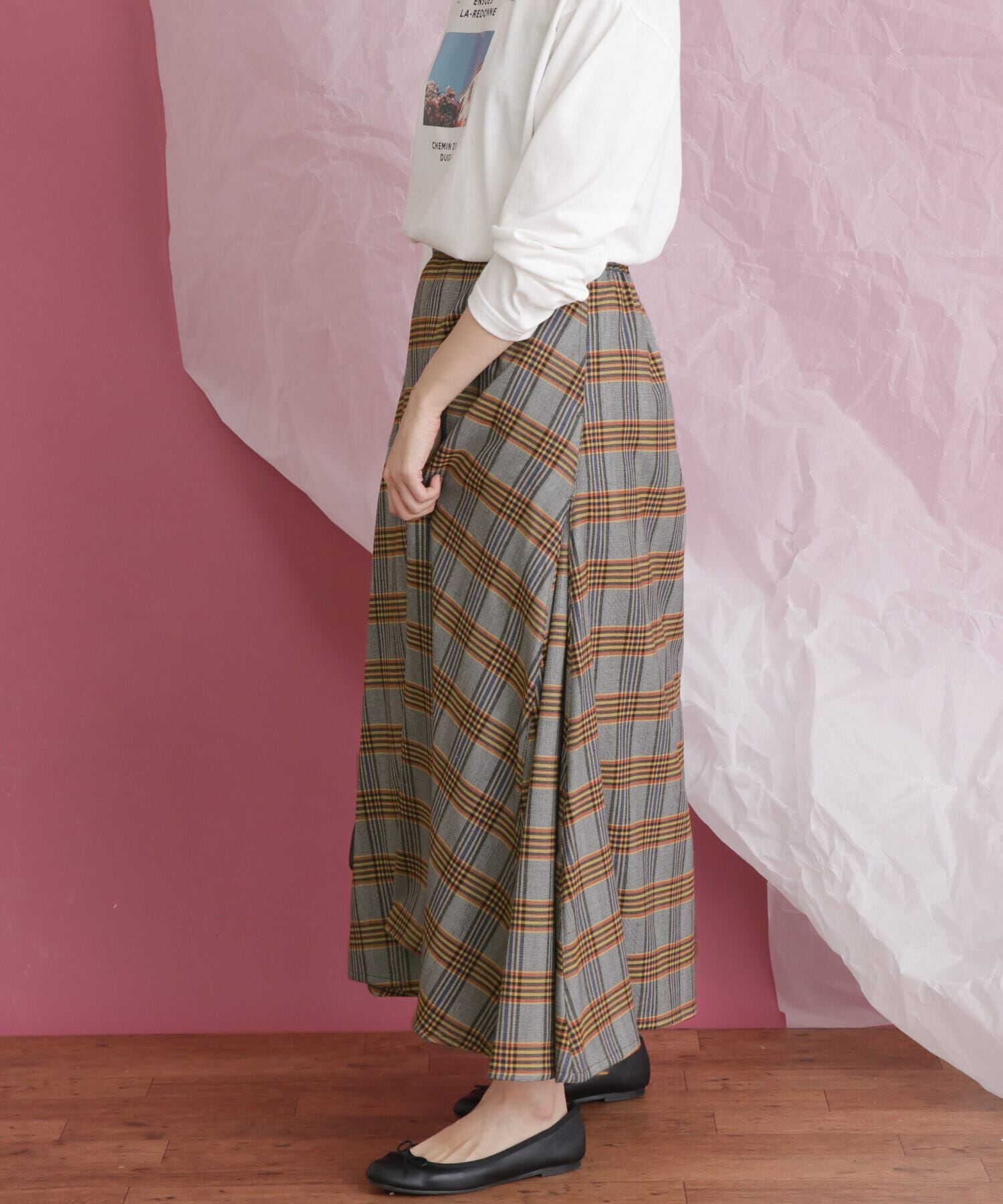  「チェック柄フレアロングスカート」|スカート|