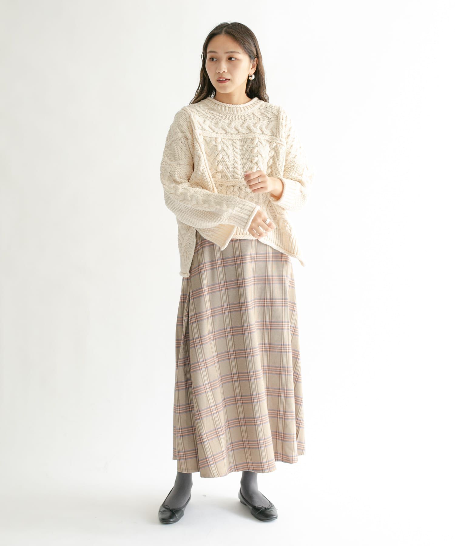  「チェック柄フレアロングスカート」|スカート|