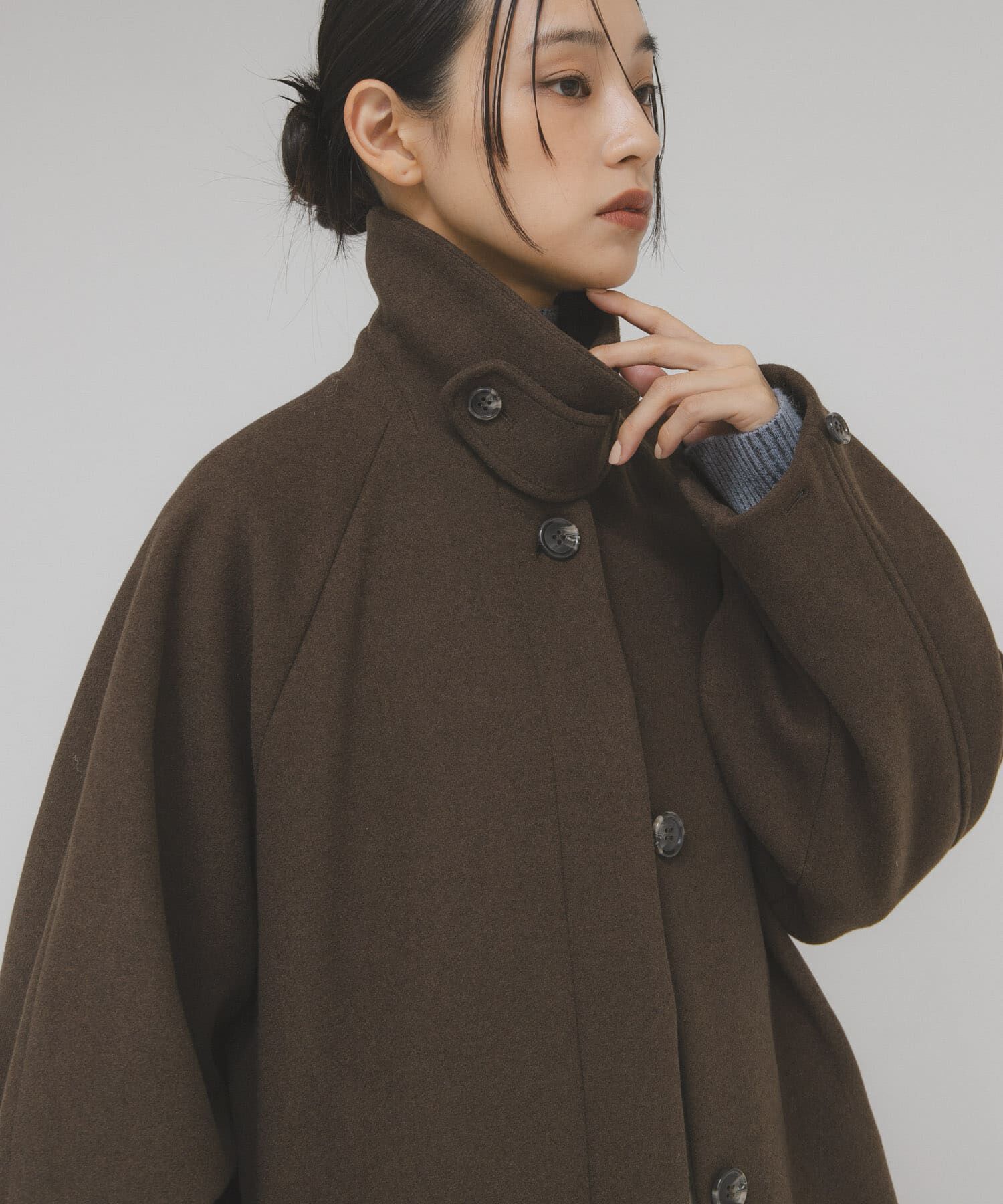  「ステンカラーコクーンロングコート」|ステンカラーコート|ブラウン