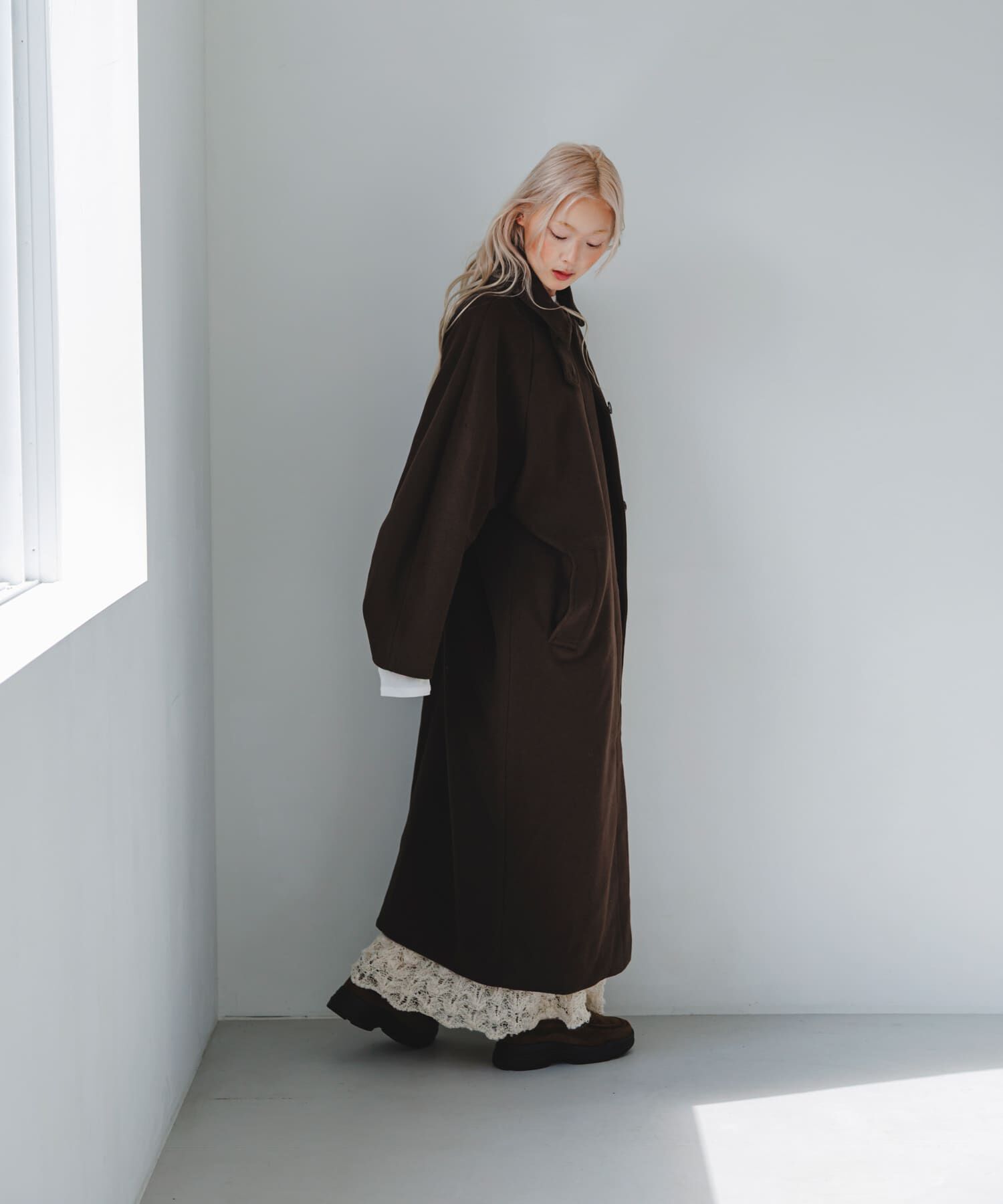  「ステンカラーコクーンロングコート」|ステンカラーコート|