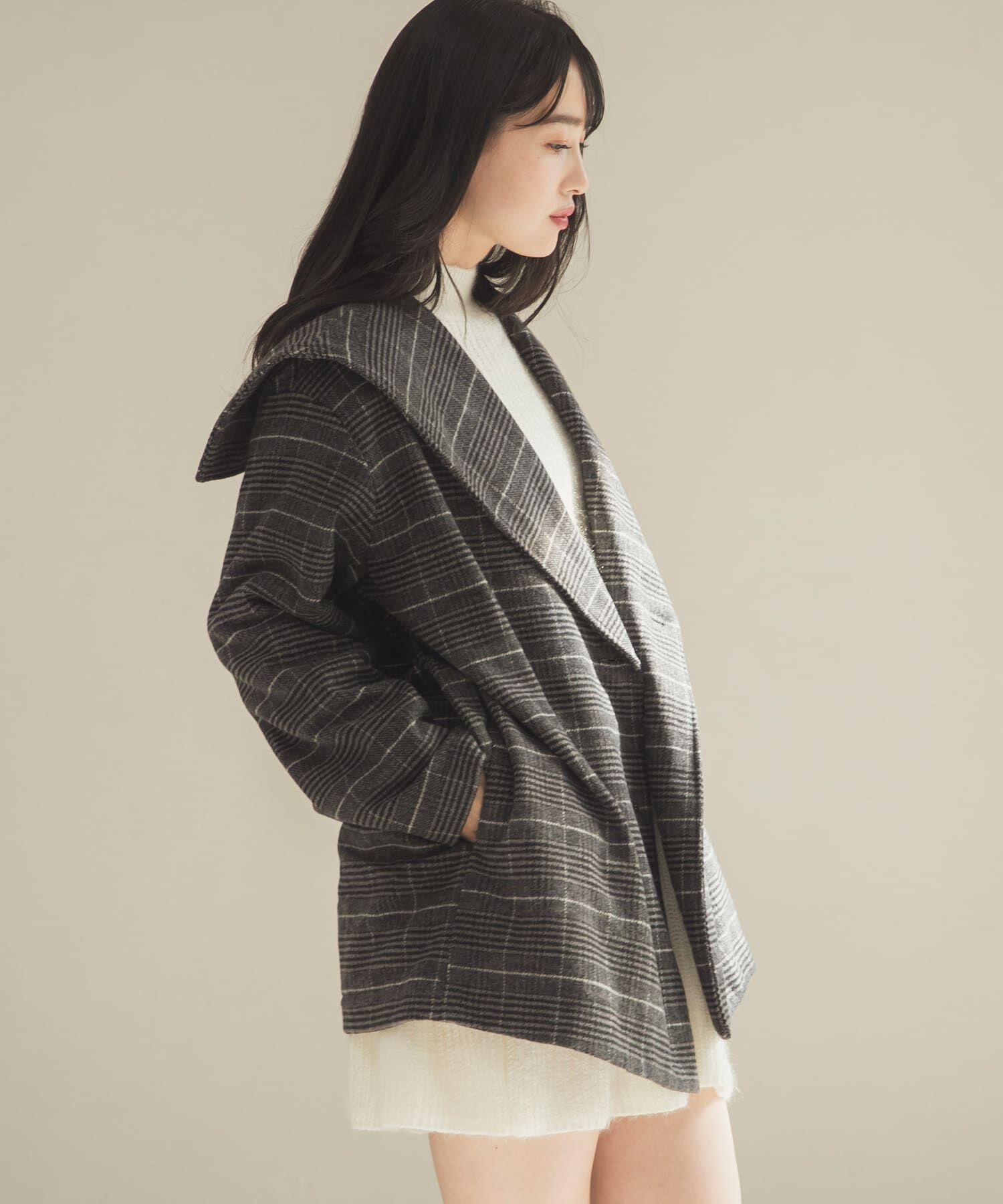 SENSE OF PLACE by URBAN RESEARCH「ビッグカラーミディコート」|ノーカラーコート|