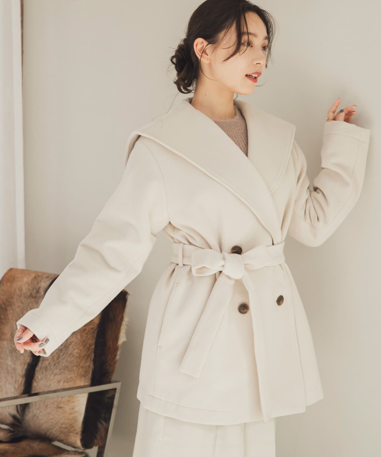 SENSE OF PLACE by URBAN RESEARCH「ビッグカラーミディコート」|ノーカラーコート|