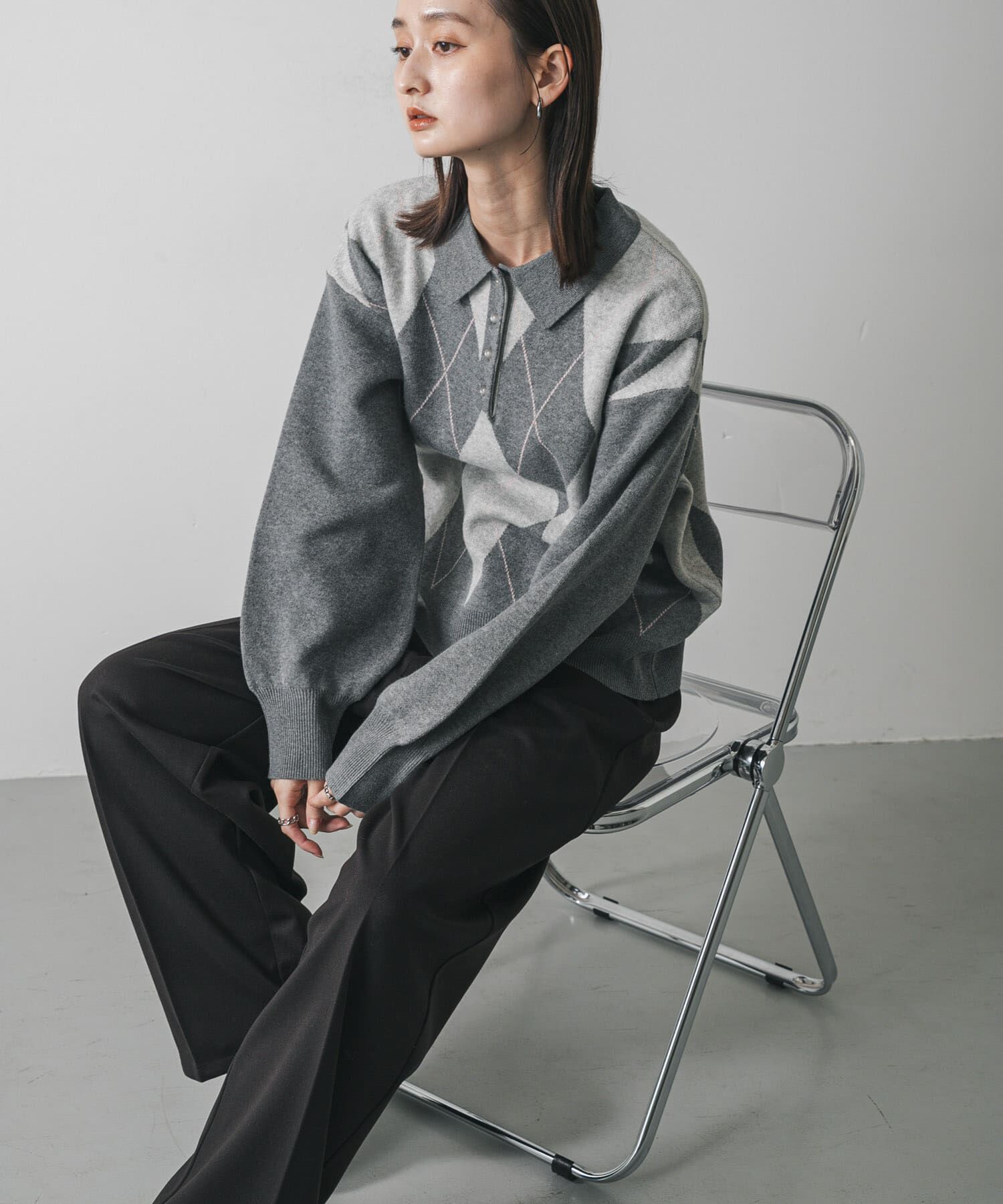 SENSE OF PLACE by URBAN RESEARCH「ポロシャツジャガードセーター」|ニット・セーター|グレー系その他