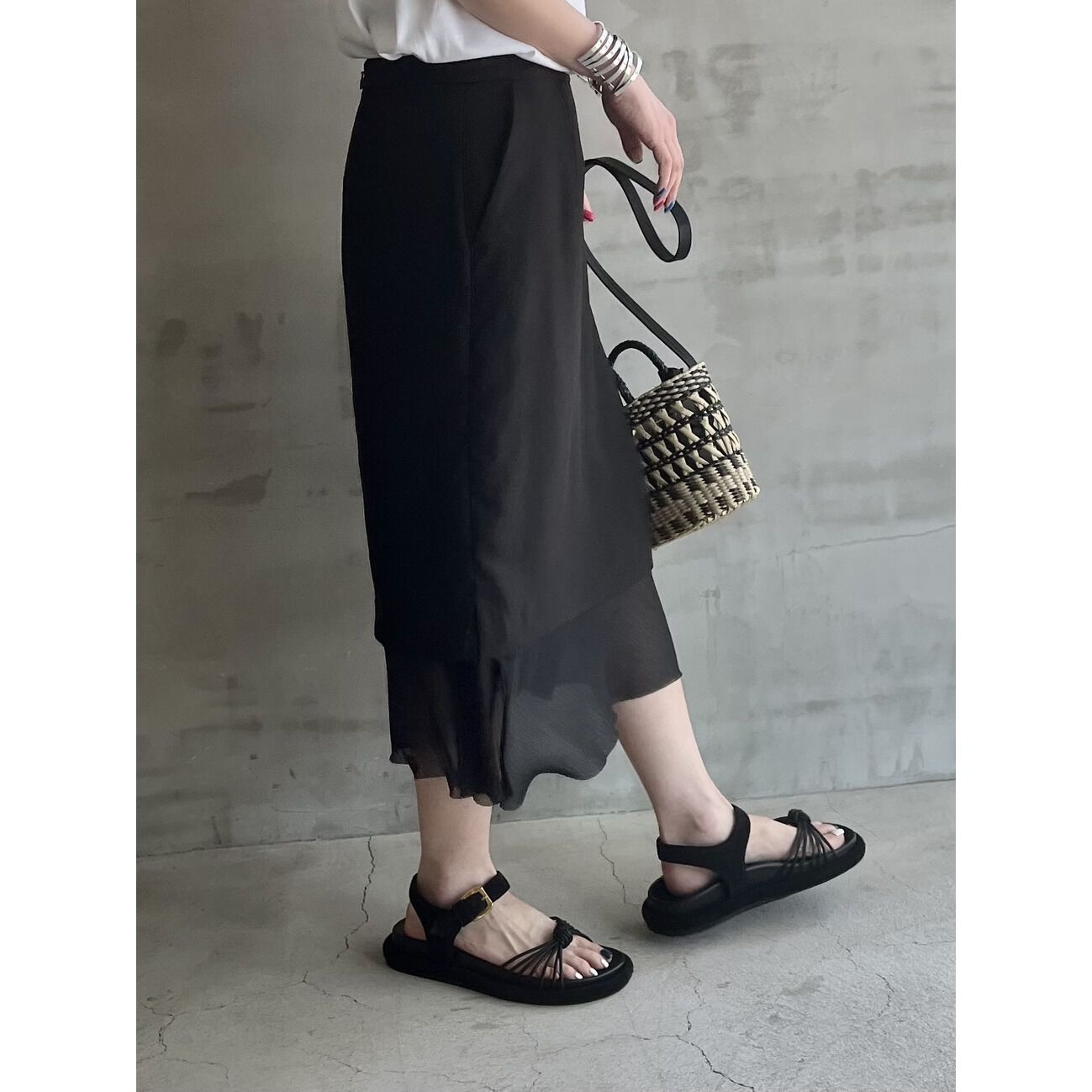 HELIOPOLE「HELIOPOLE CREPE & SHEER COMBI SK」|スカート|