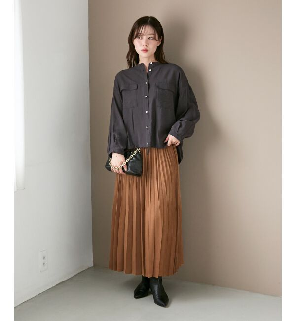  「《手洗い可能》マロンサテン変形プリーツスカート」|スカート|