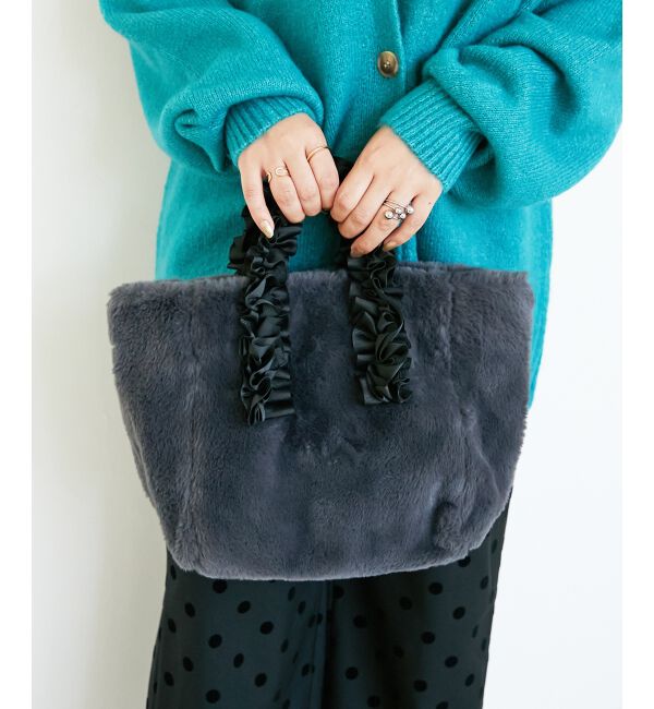  「フェイクファーハンドルフリルトート」|トートバッグ|