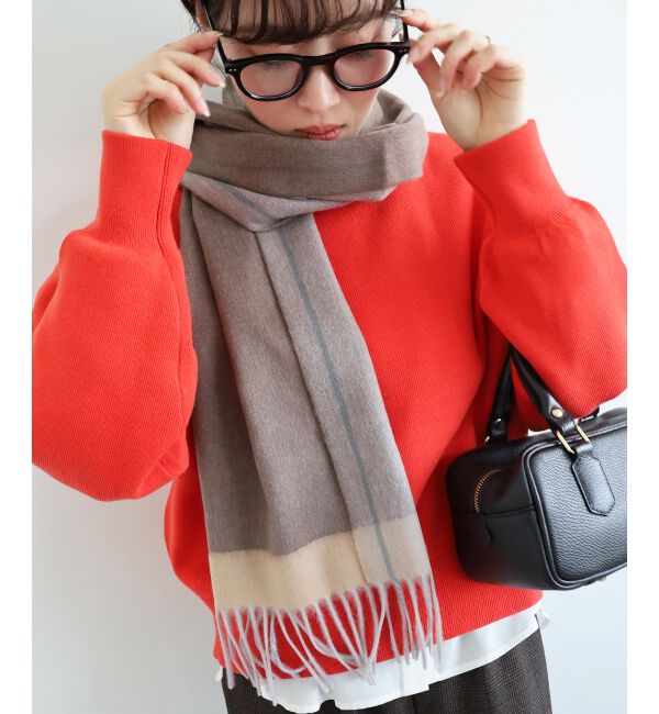  「《WEB限定アイテム》バイカラーラインストール」|ストール|モカ