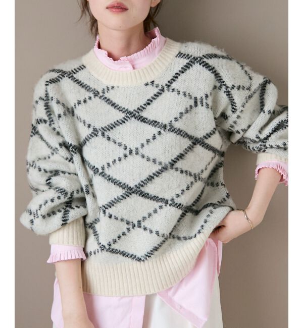  「《WEB限定アイテム》起毛チェックニットプルオーバー」|ニット・セーター|アイボリー
