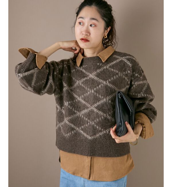  「《WEB限定アイテム》起毛チェックニットプルオーバー」|ニット・セーター|