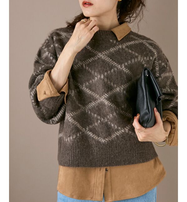 「《WEB限定アイテム》起毛チェックニットプルオーバー」|ニット・セーター|