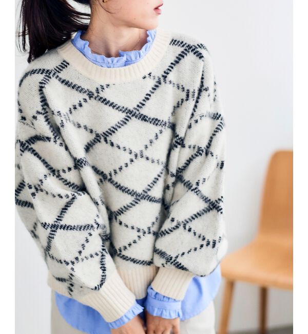  「《WEB限定アイテム》起毛チェックニットプルオーバー」|ニット・セーター|