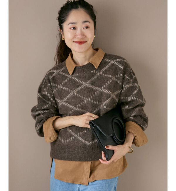 「《WEB限定アイテム》起毛チェックニットプルオーバー」|ニット・セーター|ブラウン