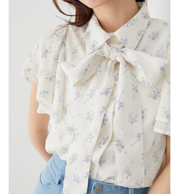  「2wayフリルスリーブブラウス」|シャツ・ブラウス|ブルー柄
