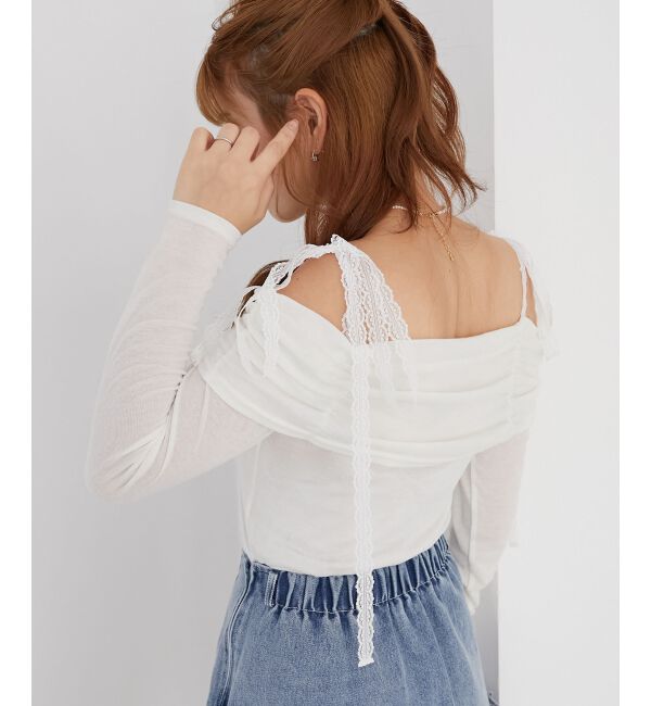  「レースリボン2wayオフショルトップス」|Tシャツ・カットソー|