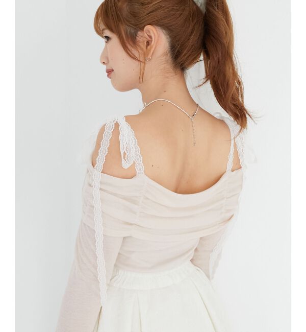  「レースリボン2wayオフショルトップス」|Tシャツ・カットソー|