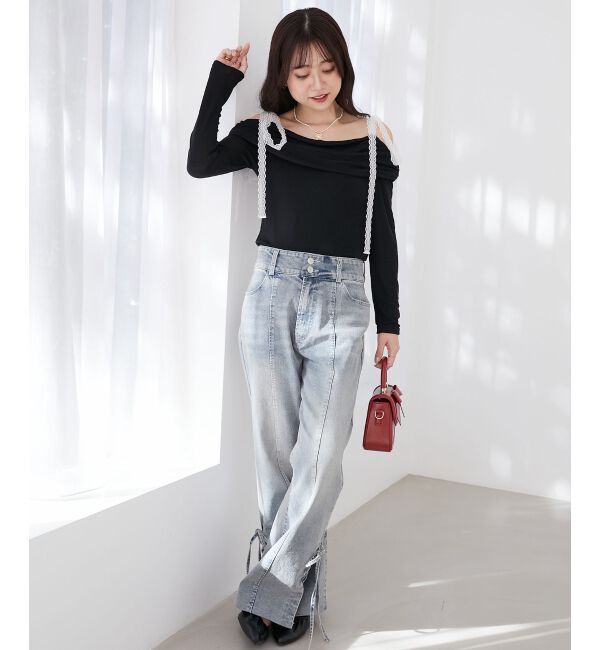  「レースリボン2wayオフショルトップス」|Tシャツ・カットソー|