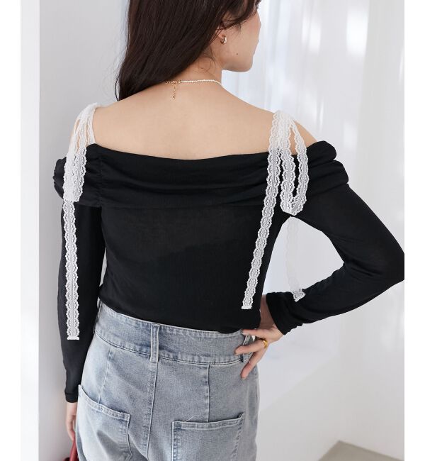  「レースリボン2wayオフショルトップス」|Tシャツ・カットソー|