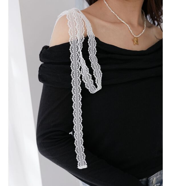  「レースリボン2wayオフショルトップス」|Tシャツ・カットソー|ブラック