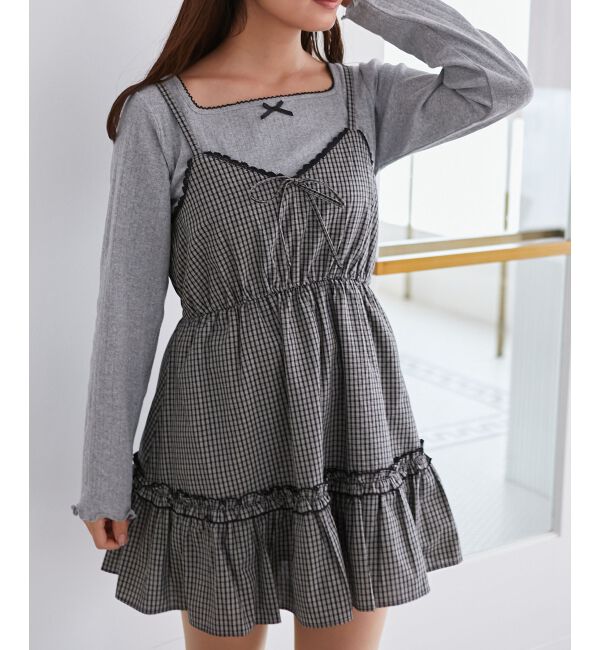 MAJESTICLEGON「フロントリボンミニワンピース」|ワンピース|ブラック柄