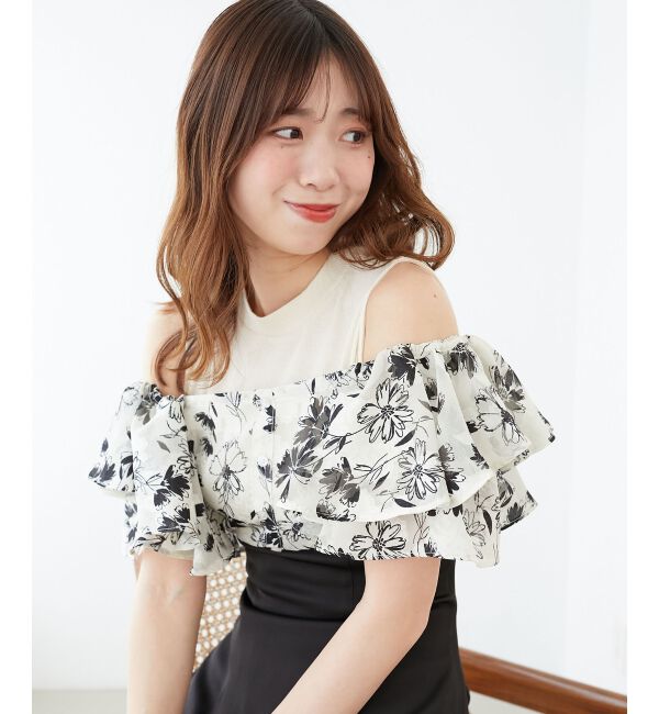  「ウエストきゅっとフリルフレアワンピ」|ワンピース|