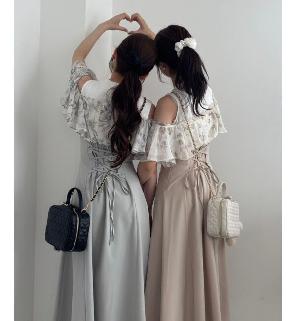  「ウエストきゅっとフリルフレアワンピ」|ワンピース|