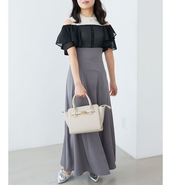  「ウエストきゅっとフリルフレアワンピ」|ワンピース|