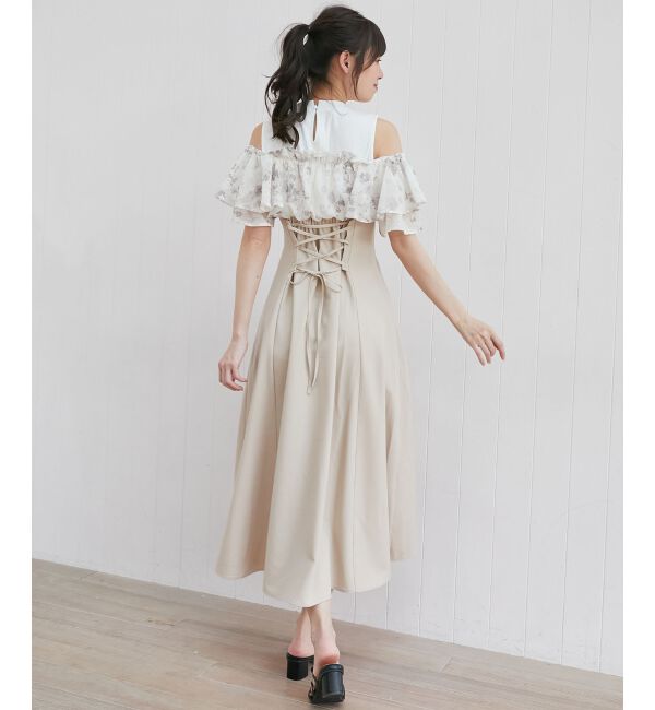  「ウエストきゅっとフリルフレアワンピ」|ワンピース|