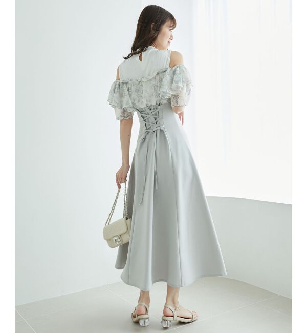  「ウエストきゅっとフリルフレアワンピ」|ワンピース|