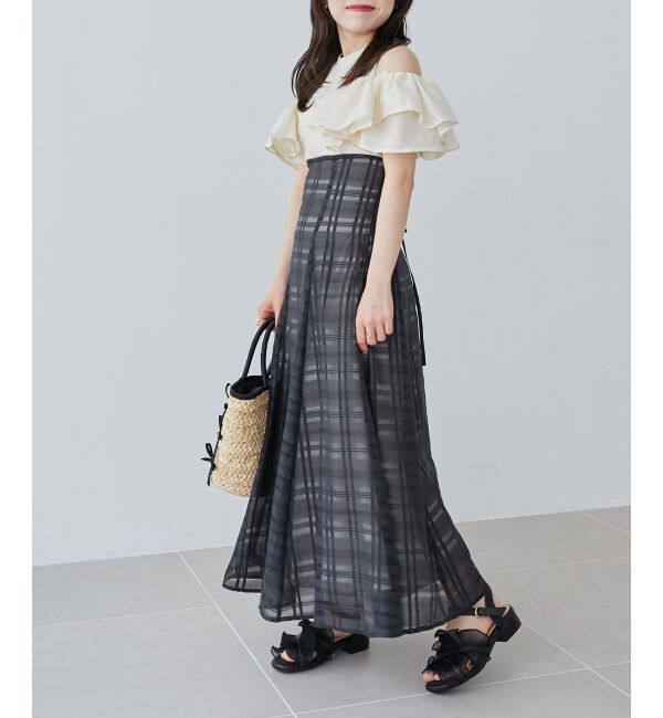  「ウエストきゅっとフリルフレアワンピ」|ワンピース|