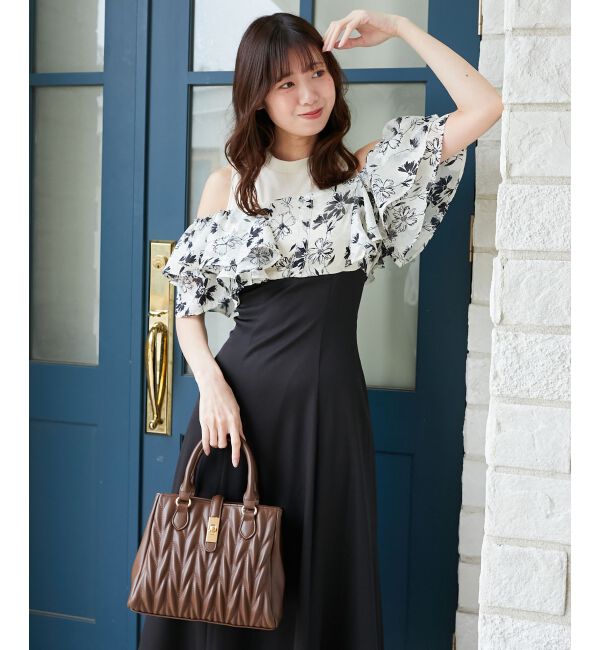  「ウエストきゅっとフリルフレアワンピ」|ワンピース|