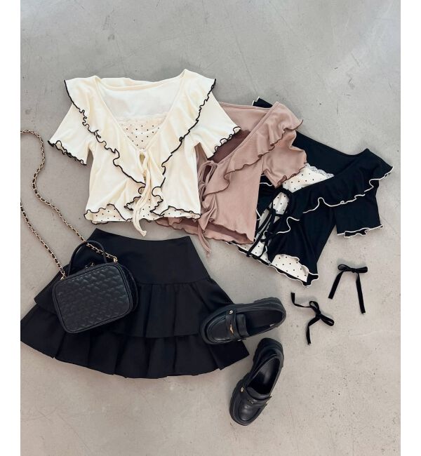  「メロウフリルレイヤードカットトップス」|Tシャツ・カットソー|